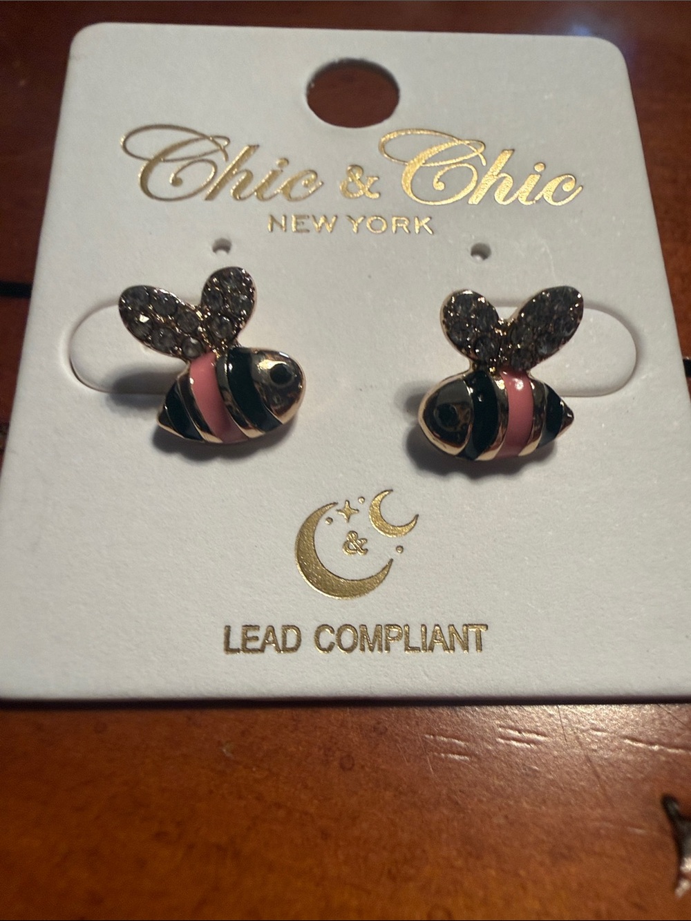 Pink and Black Bee Stud Earrings
